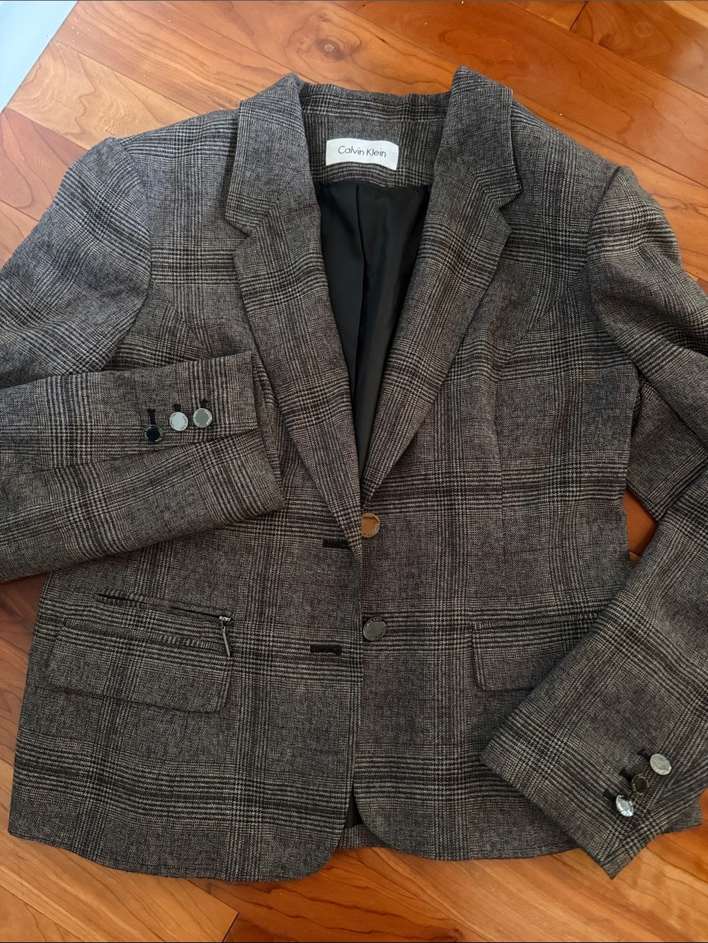 Calvin Klein women’s Brown Gray Plaid Coat